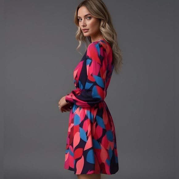 Shirred Bishop Cuff Sleeve A-line Dress - Picture 2 of 9